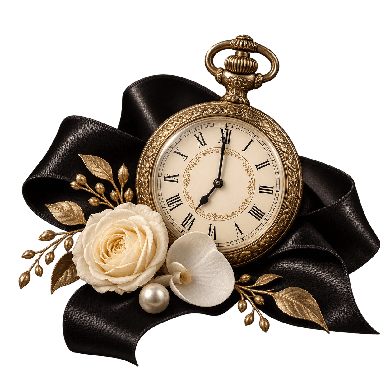 Antique gold pocket watch showing seven o'clock